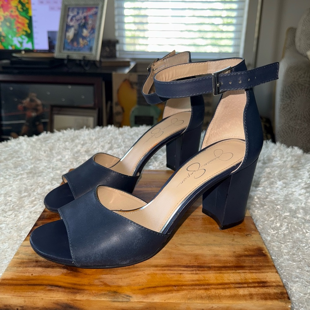 Jessica Simpson Dark Blue Block Heel Sandals